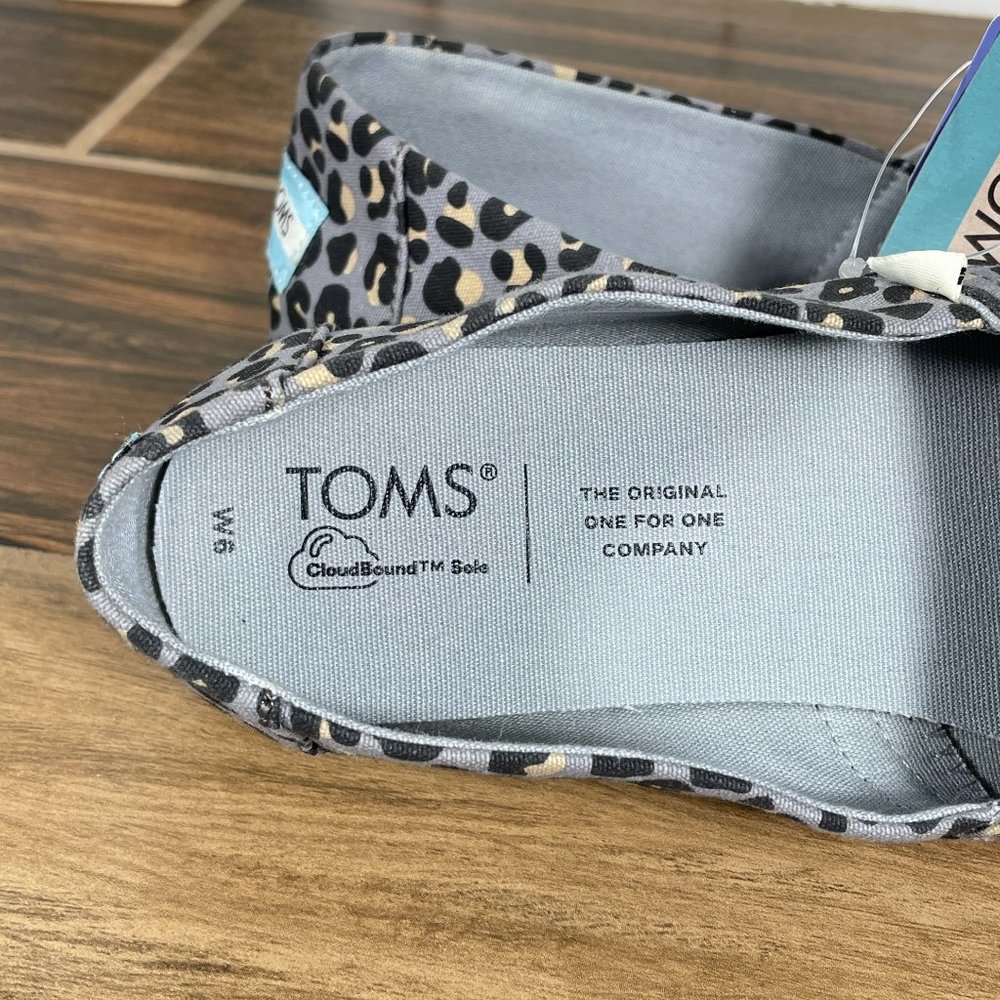 Toms Alpargata Womens 6 Shoes Grey Leopard Print Ortholite Comfort Flat NEW - Picture 9 of 13